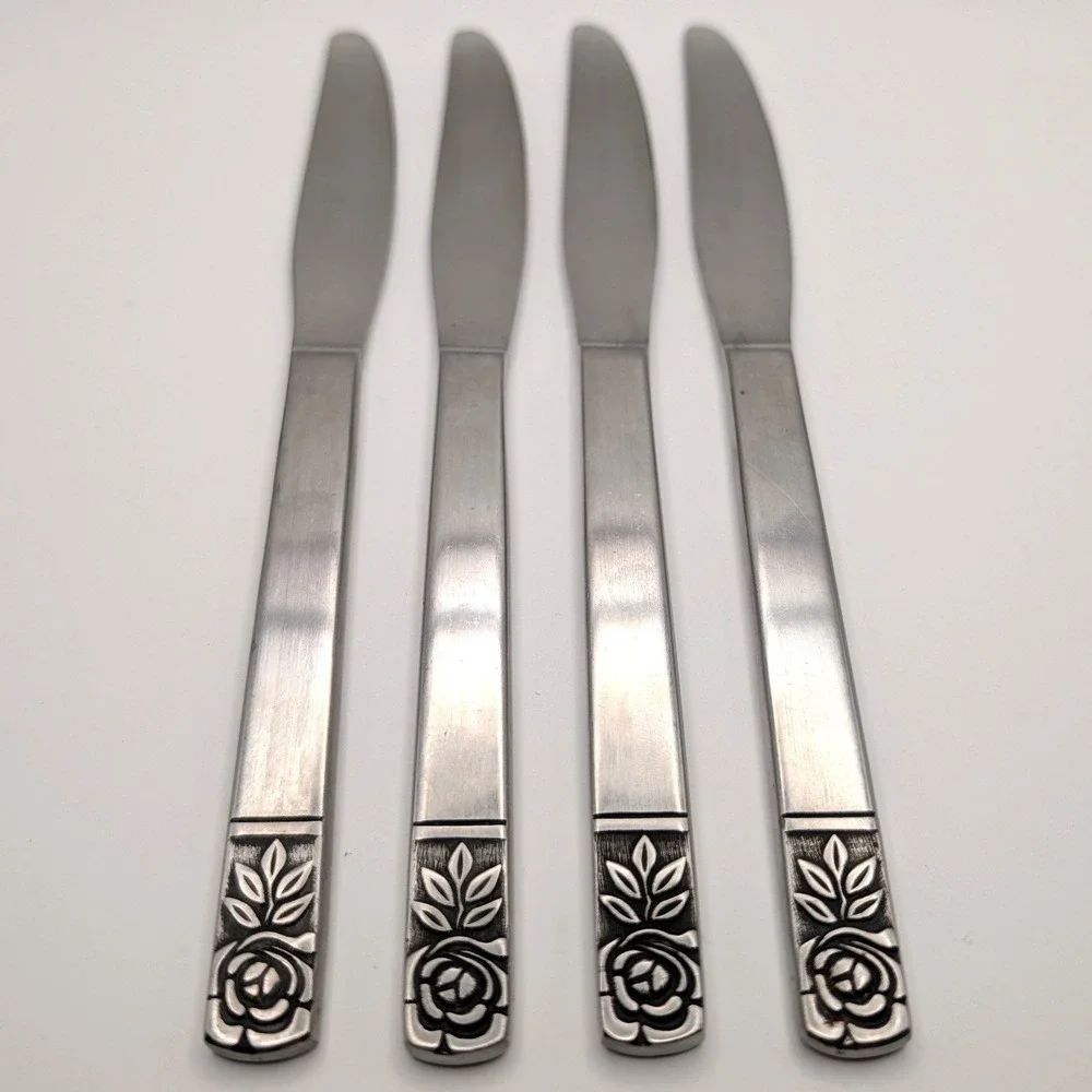 Satin Rose Hong Kong Dinner Knives Set of 4 Stainless Steel Floral Handle 8.25